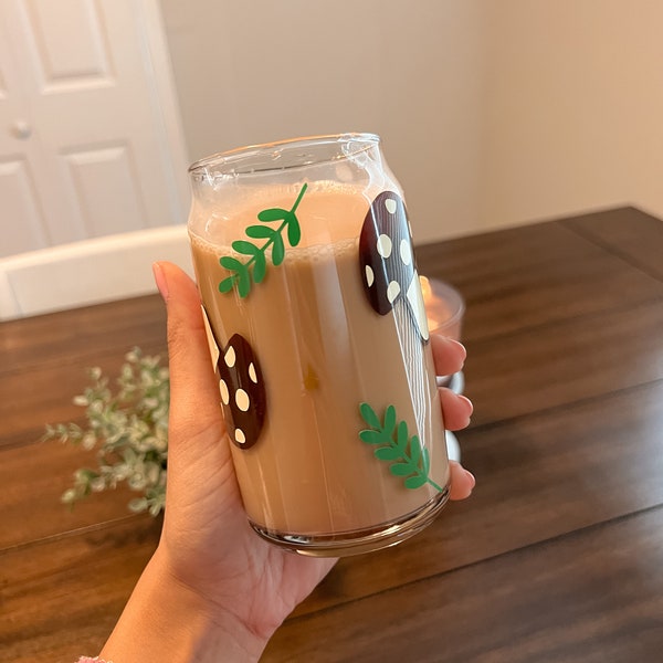 mushroom coffee cup, mushroom cup, vinyl coffee glass, nature cup, shroom tumbler, iced coffee cup, mushy cup, tumbler glass, mushroom lover