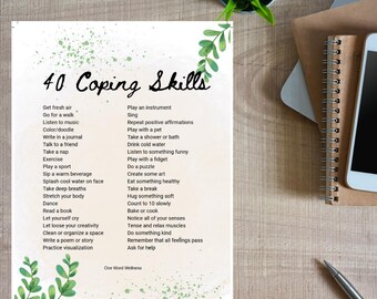 40 Coping Skills Printable, Therapy and Self-Help, Stress Relief (Digital Download PDF)
