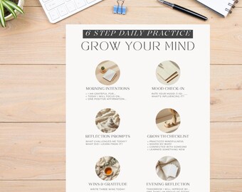 Werkblad Dagelijkse groei | Mindfulness, reflectie, zelfzorg (digitale download pdf)