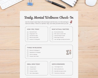 Daily Wellness Check-In Printable | Mental Health Planner | Soft Reset Support | (Digital Download PDF)