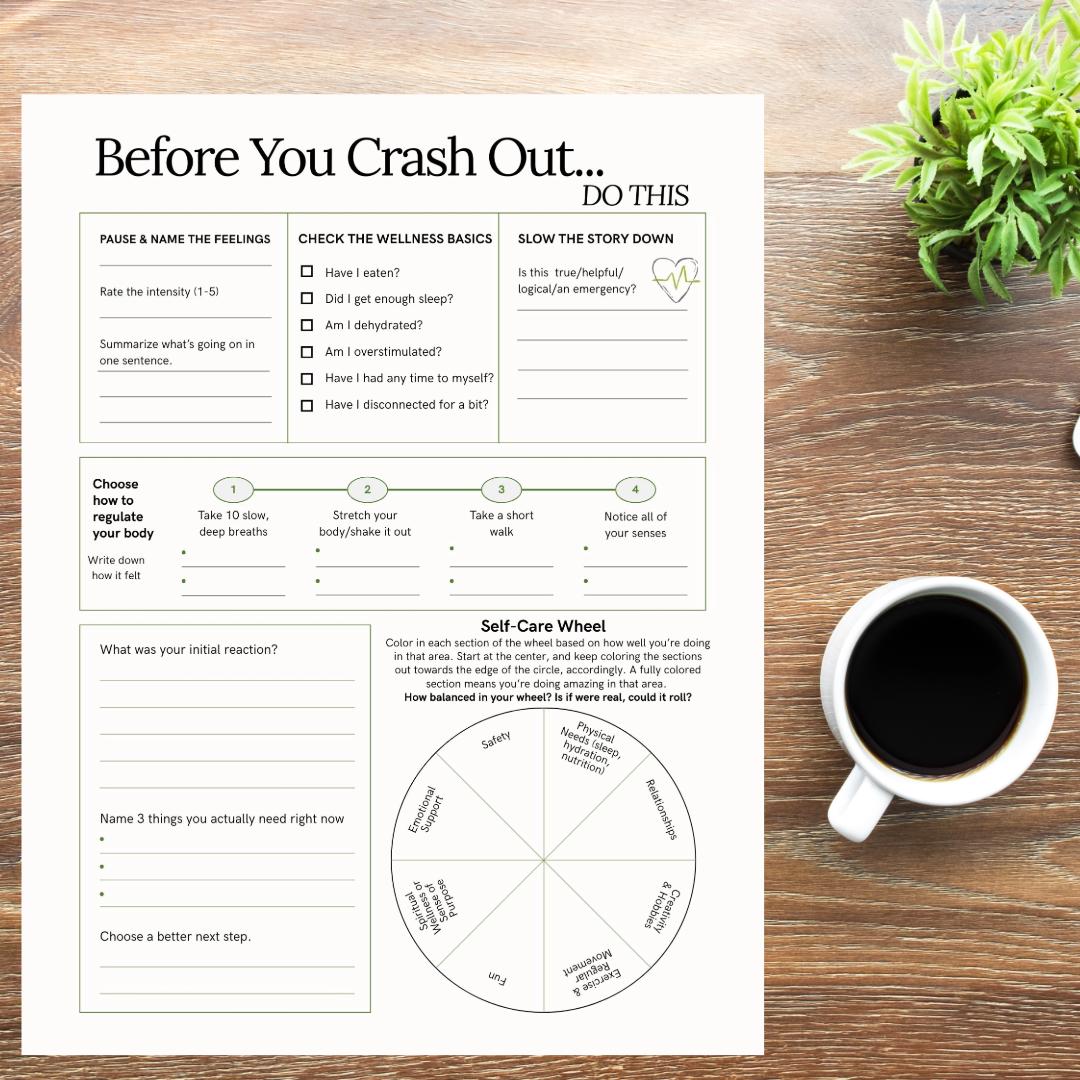 Emotional Regulation Worksheet, Before You Crash Out, Self-care, Self ...