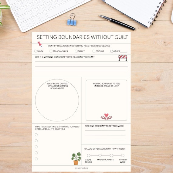 Boundaries Worksheet, Self-Help Therapy Tool (Digital Download PDF)