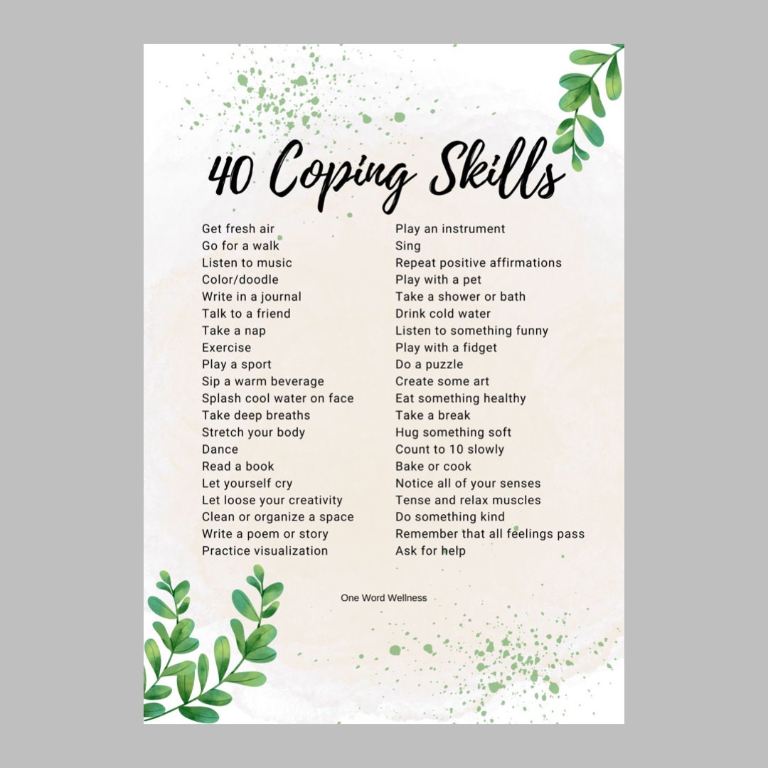 40 Coping Skills Printable, Counseling, School Counseling, Stress