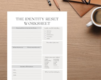 Het werkblad identiteitsreset: zelfontdekking en burn-outherstel voor mensen die het leuk vinden | Afdrukbare zelfreflectie (digitale download pdf)