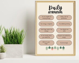 Muurkunst met dagelijkse affirmaties | Soft Life Positive Quotes-afdruk (pdf)