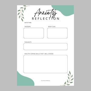 Anxiety Reflection worksheet, self-help tool, journaling, school counseling resource, therapy tools, DIGITAL DOWNLOAD PDF