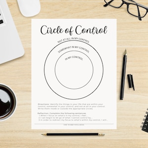 Cercle de contrôle, activité de conseil scolaire, thérapie, outils d'auto-assistance, santé mentale à imprimer, feuille de travail sur l'anxiété, TÉLÉCHARGEMENT NUMÉRIQUE DU PDF