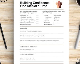 Werkblad vertrouwen opbouwen, afdrukbare persoonlijke groei, counseling en zelfhulp (digitale download pdf)