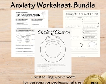 Bundel angstwerkblad | Hoge functionaliteit, Circle of Control, gedachten zijn geen feiten (digitale downloads)