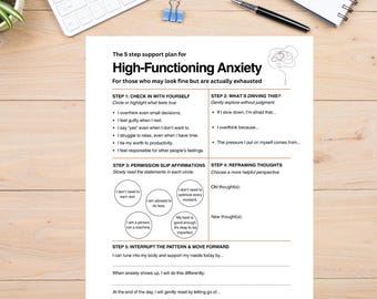 Werkblad hoogfunctionerende angst | Angstreset in 5 stappen afdrukbaar | Overthinking Journal Prompts (digitale download pdf)