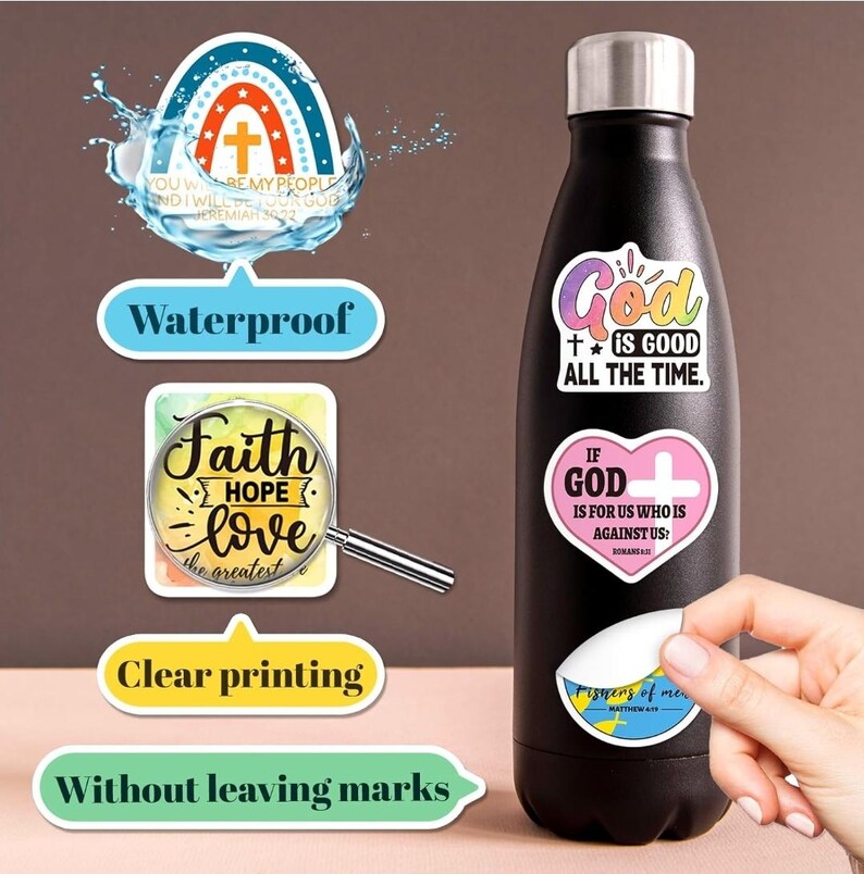 Christian Stickers 200-piece Set: Bible Verse Decals for Water Bottles ...