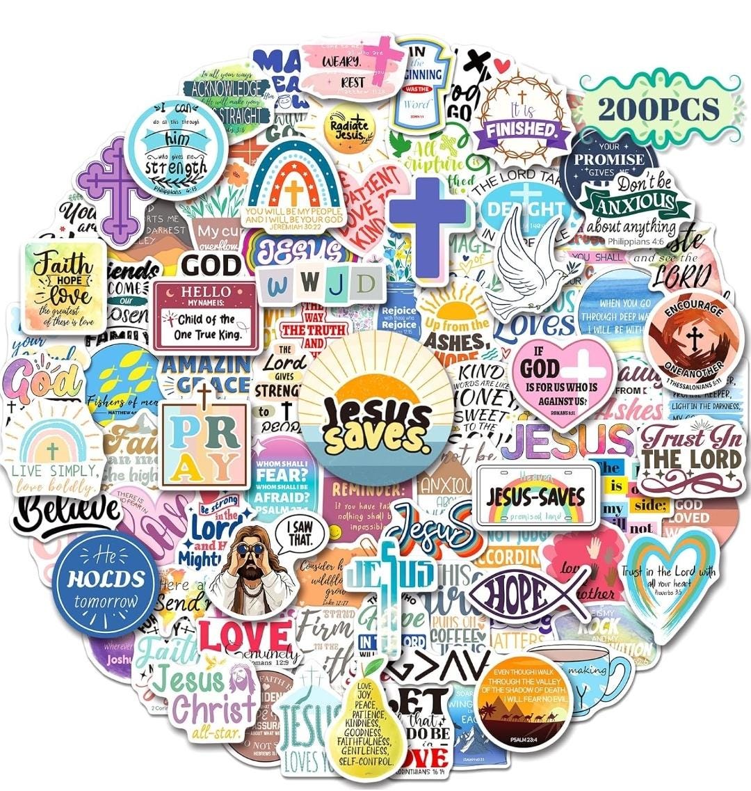 Christian Stickers 200-piece Set: Bible Verse Decals for Water Bottles ...