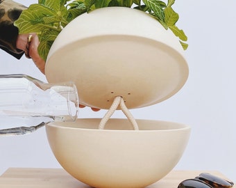 Self watering planter - premium, 100% ceramic, made in Italy, unique pot for indoor plants