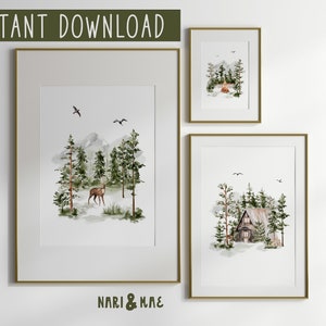 Waldposter fürs Kinderzimmer, 3er Set Wildnis Prints, Kinderzimmer Wandkunst, Waldtiere, Baby Jungen Kinderzimmer Wanddeko, Outdoorsy Baby