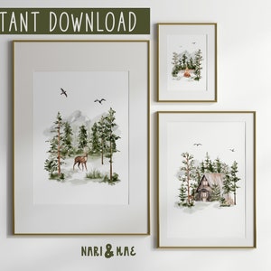 Woodland Nursery Decor, Set of 3 Wilderness Prints, Nursery Wall Art, Woodland Animals,  Baby Boy Nursery Wall Decor, Outdoorsy Baby