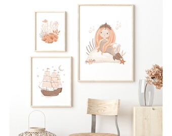 Arte mural de sirenas, decoración de pared de sirenas, decoración de pared para guardería infantil con sirenas, arte mural para habitación de niñas, decoración de habitación de niñas, arte mural para guardería de niñas
