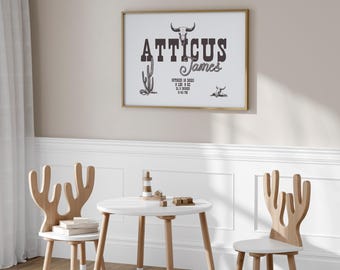 Gepersonaliseerde cowboy babyshower bord, westerse kinderkamer print, cowboy kinderkamer kunst, cowgirl kinderkamer decor, babynaambord, babykamer wilde westen