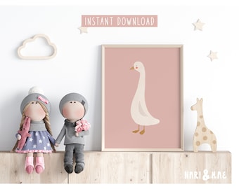Silly Goose Wall Art, Goose Nursery Wall Art, Pink Nursery Decor, Playroom Decor, Kids Room Decor, Pink Goose Print, Girl Room Decor