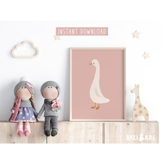 Silly Goose Wall Art, Goose Nursery Wall Art, Pink Nursery Decor, Playroom Decor, Kids Room Decor, Pink Goose Print, Girl Room Decor