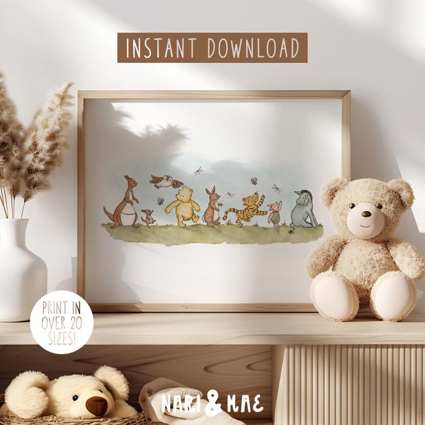 Winnie Puuh Kinderzimmer Wandkunst, Kinderzimmer Druck, Klassische Pooh Bär Kinderzimmerdeko, Eeyore, Ferkel, Tigger, Kaninchen, Känga, Babyparty