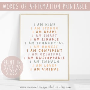 Words of Affirmation Wall Art, Nursery Printable Boho Nursery Print Baby Girl Wall Art Affirmations for Kids Room Decor Playroom Decor 16