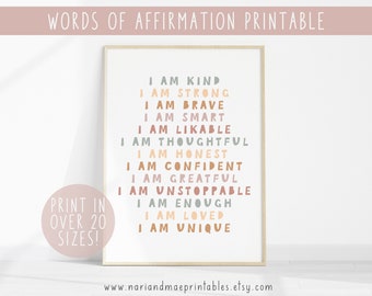 Words of Affirmation Wall Art, Nursery Printable Boho Nursery Print Baby Girl Wall Art Affirmations for Kids Room Decor Playroom Decor 16
