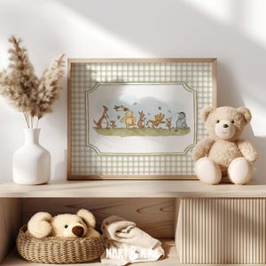 Classic Winnie the Pooh Nursery Wall Art, Gingham Nursery Print, Storybook Nursery Decor, Eeyore, Piglet, Tigger, Rabbit, Kanga