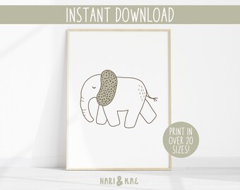 Elephant Safari Nursery Print, Nursery Wall Decor, Safari Nursery Decor, Children's Wall Decor, Animal Nursery Wall Art, Digital Print, 48