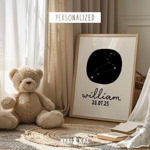 Personalized Zodiac Nursery Wall Art, Unique Baby Gift, Zodiac Wall Art, Astrology Print, Zodiac Sign Gift, New Baby Gift, Parent Gift