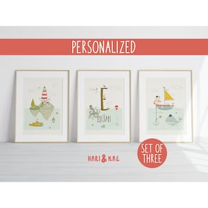 Personalized Ocean Theme Nursery Prints, Under The Sea, Ocean Nursery Decor, Whimsical Sea Creatures,Nursery Wall Decor Newborn Name Sign 47