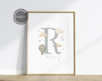 Personalized Hot Air Balloon Nursery Monogram Printable Downloadable Art Print for Baby Nursery Print Nursery Wall Art Digital Decor 07