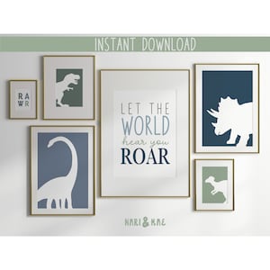 Dinosaur Print Set, Dinosaur Wall Art, Dinosaur Nursery, Dinosaur Poster, Nursery Wall Art, Dinosuar Bundle, Dino Decor 14