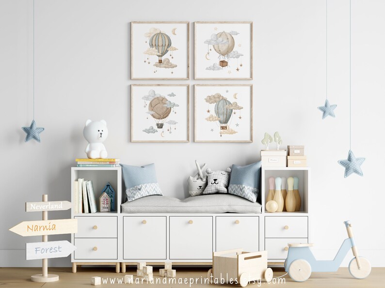 Hot Air Balloon Nursery Wall Art Set Nursery Decor Gender Neutral Print Nursery Printable Kids Room Decor Kids Wall Art Printable Decor 07 image 6