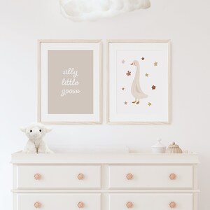 Silly Little Goose Nursery Prints, Silly Goose Nursery Wall Art, Beige ...