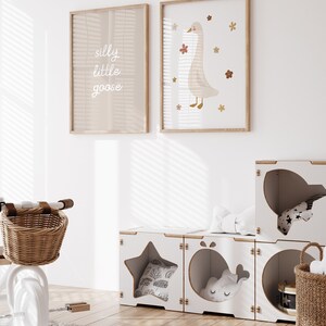 Silly Little Goose Nursery Prints, Silly Goose Nursery Wall Art, Beige ...
