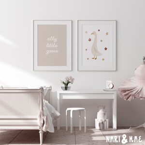 Silly Little Goose Nursery Prints, Silly Goose Nursery Wall Art, Beige ...