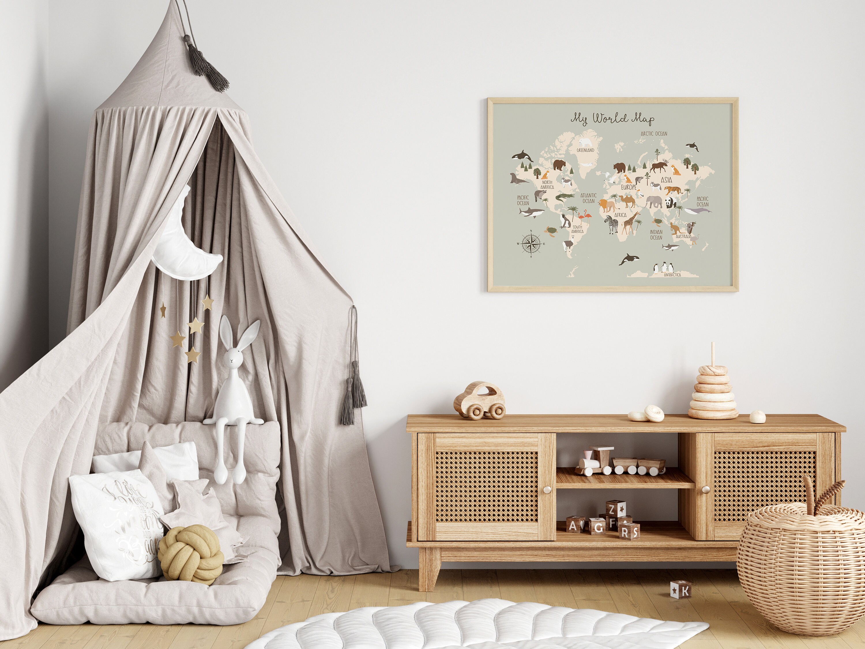 Animal World Map Educational Print Nursery Poster Safari Map Kids Room ...
