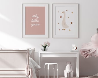 Silly Little Goose Nursery Prints, Silly Goose Nursery Wall Art, Blush Pink Nursery, Playroom Decor, Kids Room Decor Farm Nursery Decor Girl