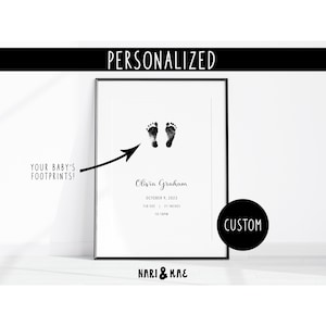 Impression de statistiques de naissance empreinte de bébé, signe de statistiques de naissance, faire-part de naissance de bébé, impression personnalisée de chambre de bébé, cadeau personnalisé pour bébé