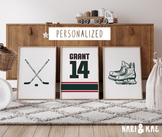 Personalized Hockey Print Set, Hockey Decor, Hockey Bedroom, Kids Room Decor, Custom Hockey Gift, Hockey Poster, Girls or Boys Room Decor