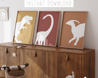 Dinosaur Nursery Set of 3, Dinosaur Printables, Dinosaur Poster, Dinosaur Wall Art, Dinosaur Print Boho Nursery Girls Room Dinosaur Theme 14