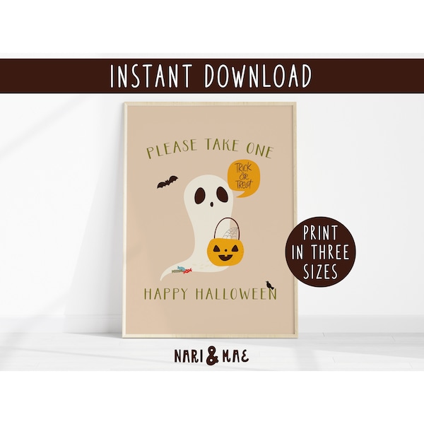 Halloween Candy Bowl Sign, Trick or Treat Sign, Neem er alsjeblieft een, veranda print, help jezelf alsjeblieft, flauwvallen snoep, Halloween afdrukbaar