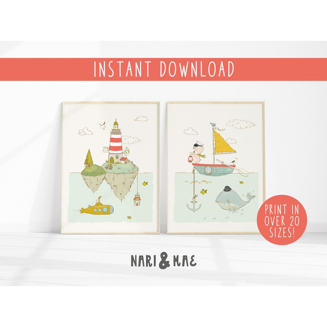 Illustrated Ocean Theme Nursery, Nautical Nursery, Costal Nursery Prints, Under the Sea Ocean