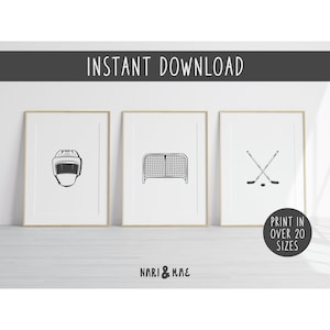 Set of Three Hockey Theme Nursery Wall Decor, Hockey Wall Art, Sports Theme Bedroom, Kids Room Decor, Hockey Decor, Hockey Nursery Art