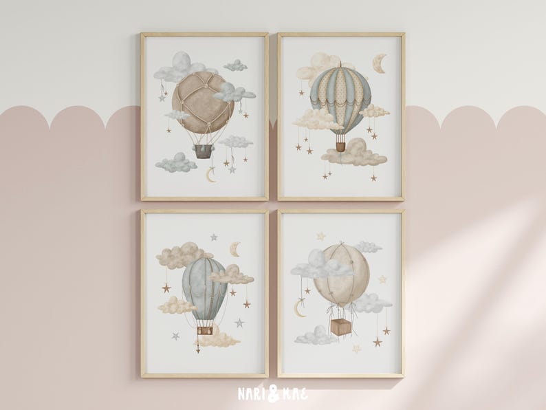 Hot Air Balloon Nursery Wall Art Set Nursery Decor Gender Neutral Print ...