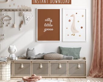 Stampe per la cameretta con l'oca sciocca, decorazioni murali per la cameretta con l'oca sciocca, decorazioni per la stanza dei giochi, decorazioni per la cameretta dei bambini, decorazioni per la cameretta delle bambine, decorazioni per la cameretta a tema fattoria per bambine
