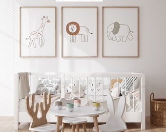 Safari Nursery Decor Print Set, Nursery Wall Decor, Scandi Wall Art, Children's Wall Decor, Safari Animals Nursery Wall Art, Safari Theme 48
