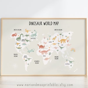 Dinosaur World Map Dinosaur Nursery Decor Dinosaur Nursery Wall Art Educational Wall Art Dinosaur Playroom Art Dinosaur Prints 13