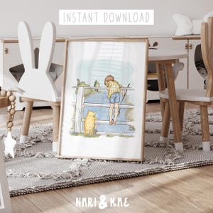 Classic Winnie the Pooh Nursery Wall Art, Christopher Robin, Winnie the Pooh and Piglet, Nursery Print, Classic Pooh Bear Nursery Decor