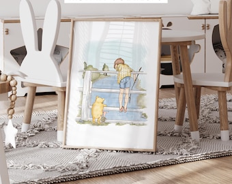 Classic Winnie the Pooh Nursery Wall Art, Christopher Robin, Winnie the Pooh and Piglet, Nursery Print, Classic Pooh Bear Nursery Decor